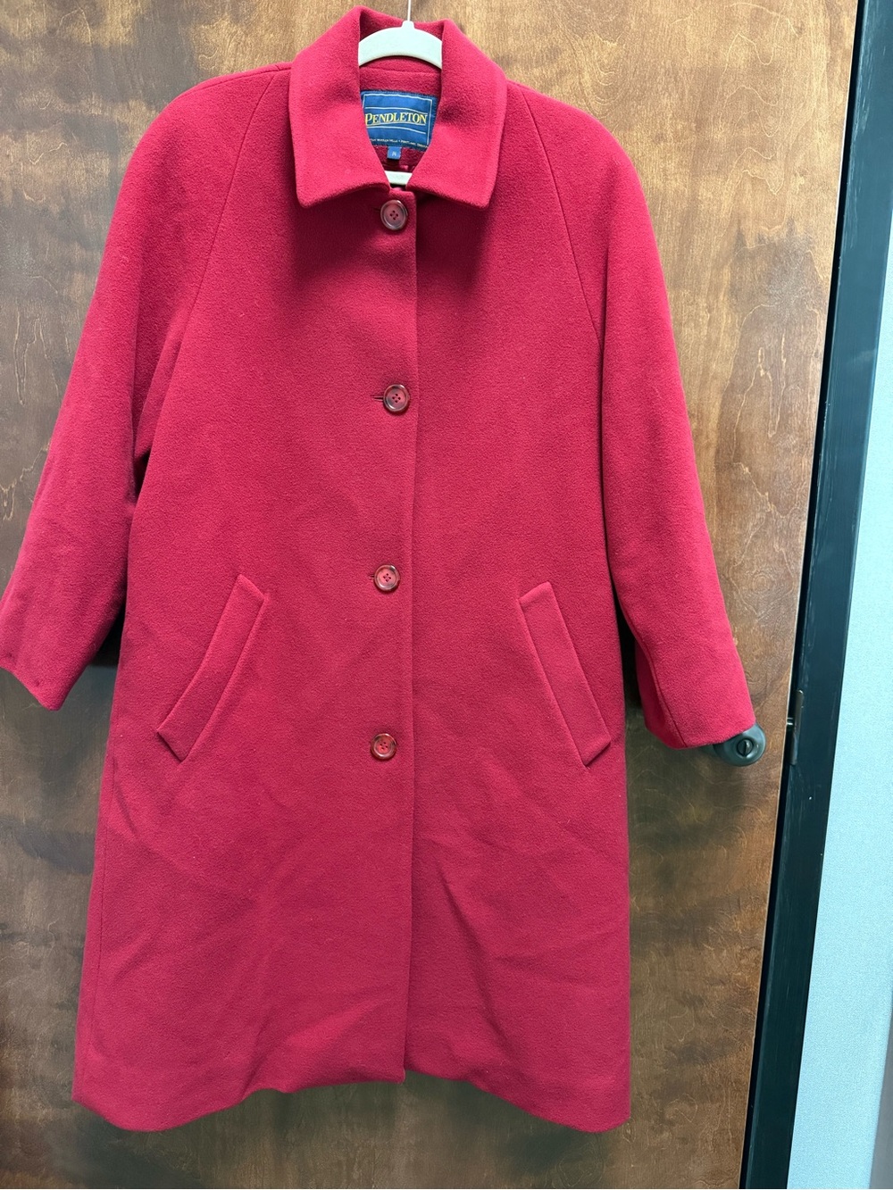 Vintage Pendleton Red Wool + Cashmere Blend Button-Front Pea Coat